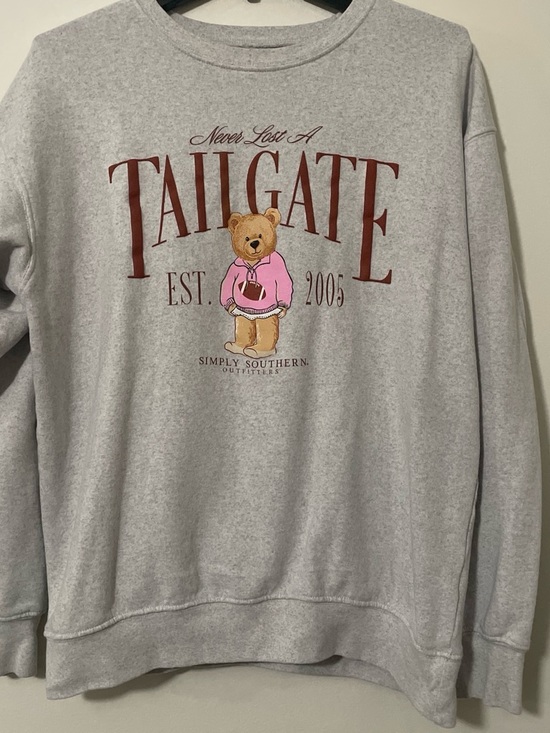 Simply Southern Sweaters - Simply Southern Gray Crewneck Sweatshirt with Pink Bear Tailgate Graphic
